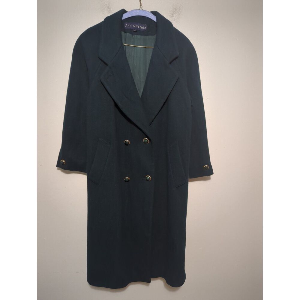 Ann Milstein Vintage 100% Wool Double Breasted Coat Green Teal 14P Made in USA